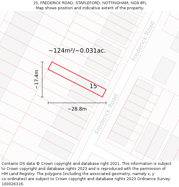 15, FREDERICK ROAD, STAPLEFORD, NOTTINGHAM, NG9 8FL: Plot and title map