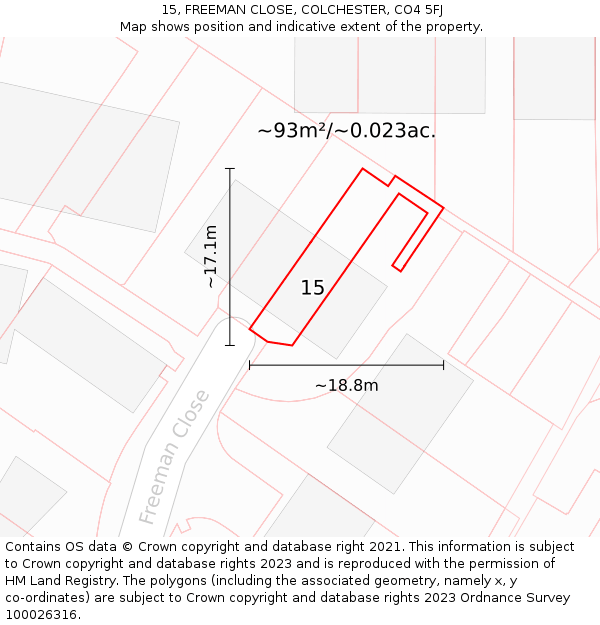 15, FREEMAN CLOSE, COLCHESTER, CO4 5FJ: Plot and title map