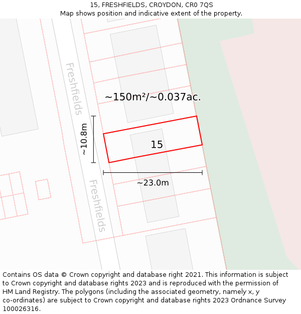 15, FRESHFIELDS, CROYDON, CR0 7QS: Plot and title map