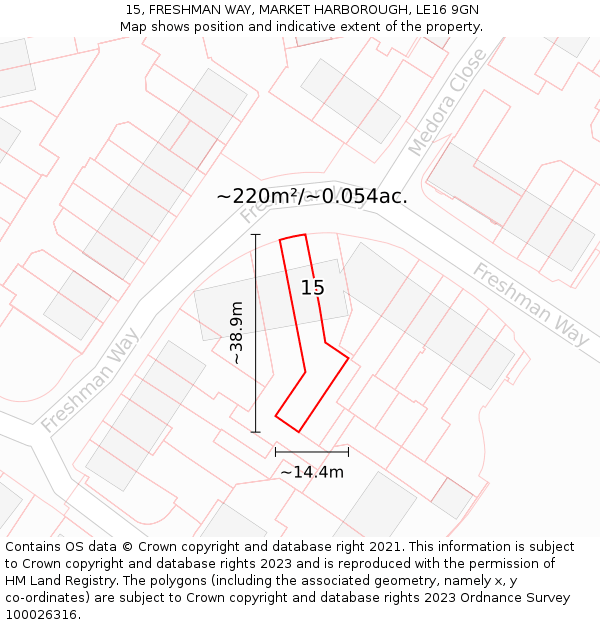 15, FRESHMAN WAY, MARKET HARBOROUGH, LE16 9GN: Plot and title map