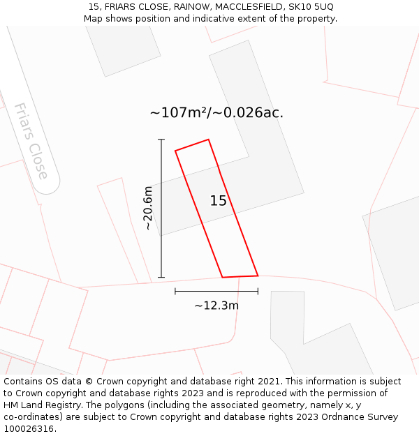 15, FRIARS CLOSE, RAINOW, MACCLESFIELD, SK10 5UQ: Plot and title map