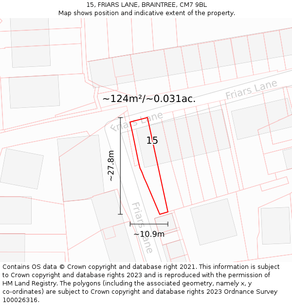 15, FRIARS LANE, BRAINTREE, CM7 9BL: Plot and title map