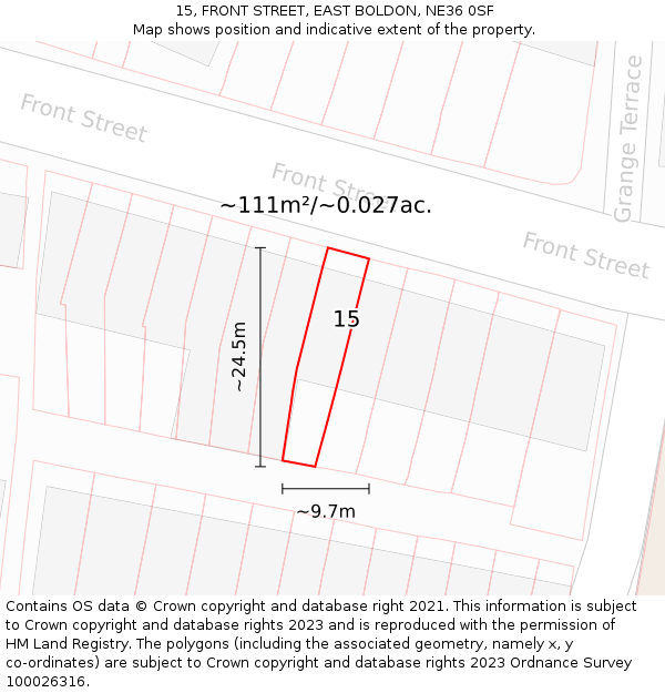 15, FRONT STREET, EAST BOLDON, NE36 0SF: Plot and title map