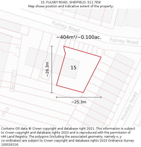 15, FULNEY ROAD, SHEFFIELD, S11 7EW: Plot and title map
