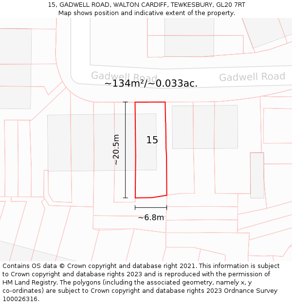 15, GADWELL ROAD, WALTON CARDIFF, TEWKESBURY, GL20 7RT: Plot and title map