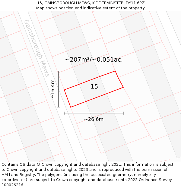 15, GAINSBOROUGH MEWS, KIDDERMINSTER, DY11 6PZ: Plot and title map