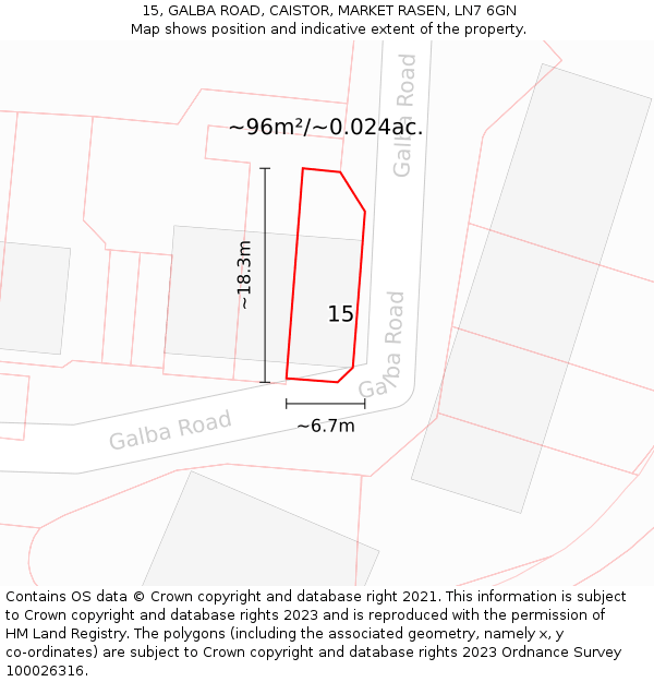 15, GALBA ROAD, CAISTOR, MARKET RASEN, LN7 6GN: Plot and title map