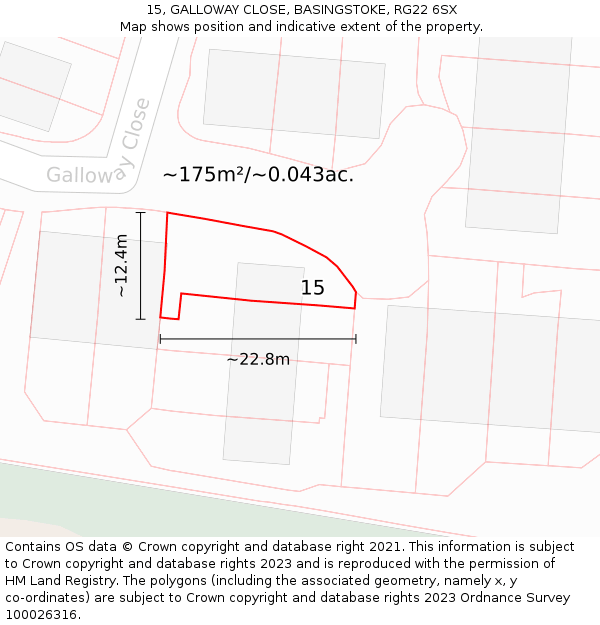15, GALLOWAY CLOSE, BASINGSTOKE, RG22 6SX: Plot and title map