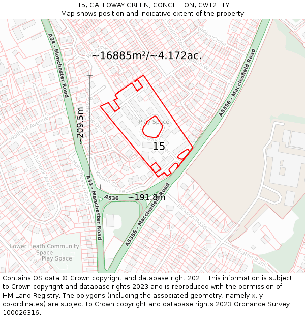 15, GALLOWAY GREEN, CONGLETON, CW12 1LY: Plot and title map