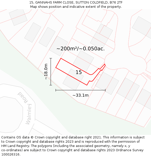 15, GANNAHS FARM CLOSE, SUTTON COLDFIELD, B76 2TF: Plot and title map