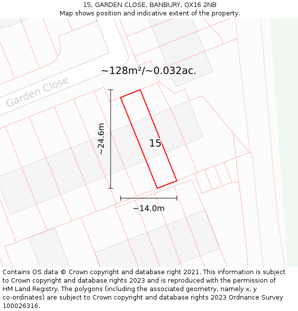 15, GARDEN CLOSE, BANBURY, OX16 2NB: Plot and title map