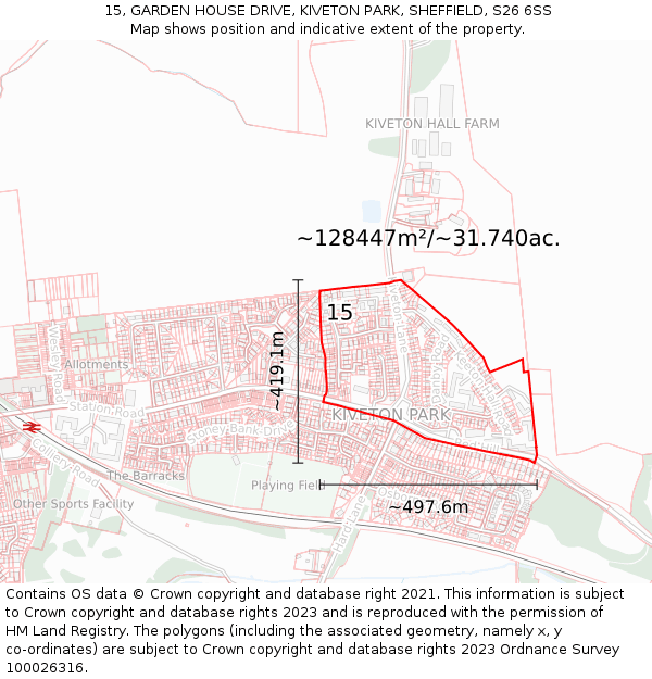 15, GARDEN HOUSE DRIVE, KIVETON PARK, SHEFFIELD, S26 6SS: Plot and title map