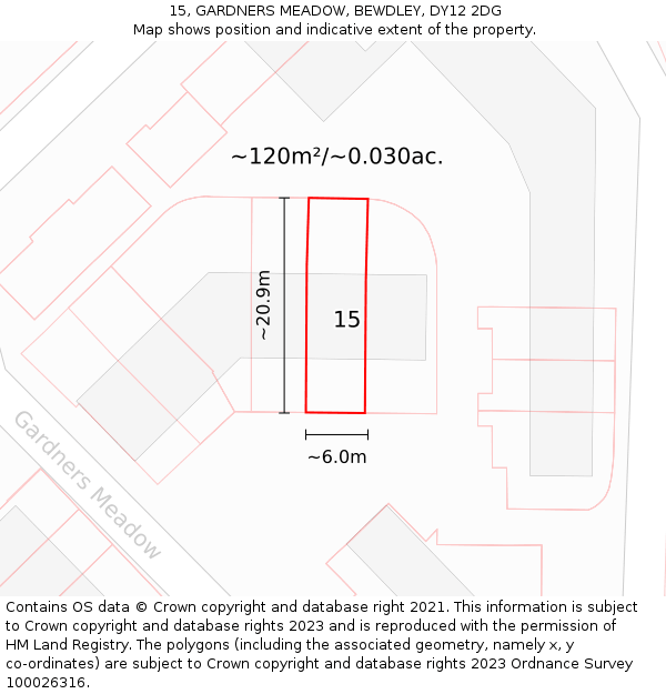 15, GARDNERS MEADOW, BEWDLEY, DY12 2DG: Plot and title map