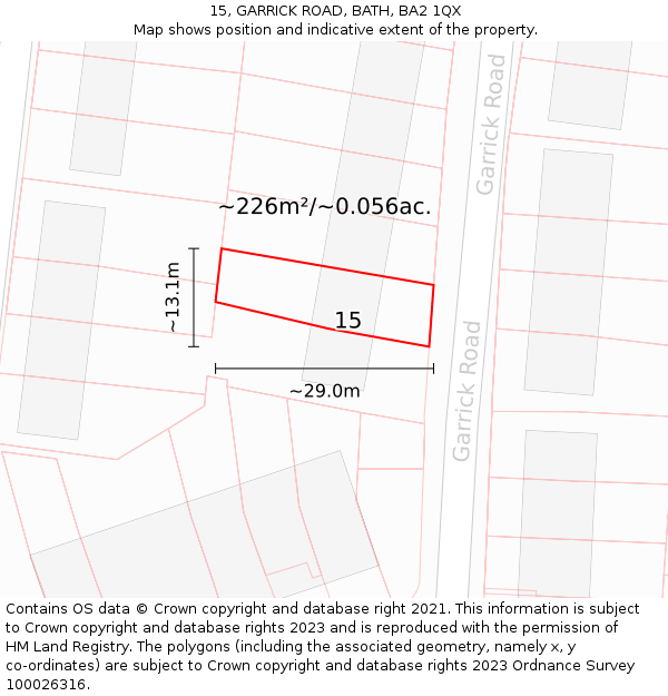 15, GARRICK ROAD, BATH, BA2 1QX: Plot and title map