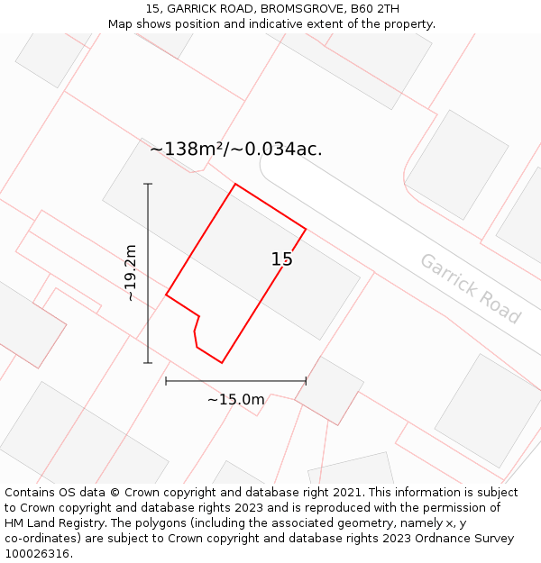 15, GARRICK ROAD, BROMSGROVE, B60 2TH: Plot and title map
