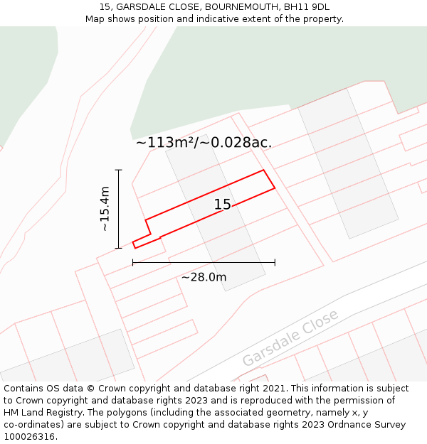 15, GARSDALE CLOSE, BOURNEMOUTH, BH11 9DL: Plot and title map