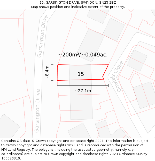 15, GARSINGTON DRIVE, SWINDON, SN25 2BZ: Plot and title map
