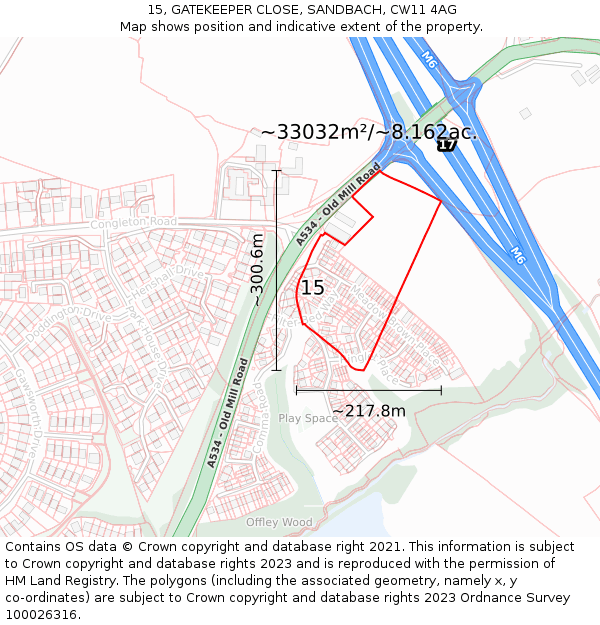 15, GATEKEEPER CLOSE, SANDBACH, CW11 4AG: Plot and title map