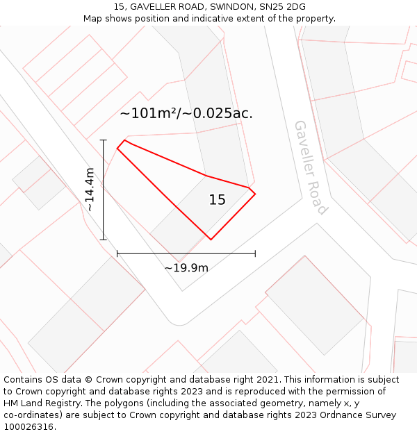 15, GAVELLER ROAD, SWINDON, SN25 2DG: Plot and title map
