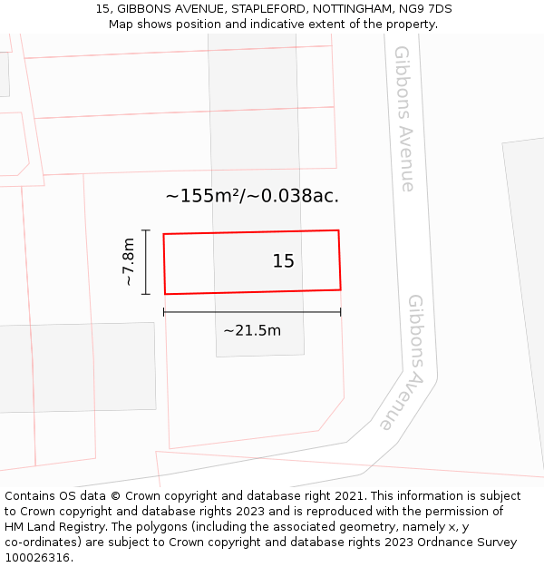 15, GIBBONS AVENUE, STAPLEFORD, NOTTINGHAM, NG9 7DS: Plot and title map
