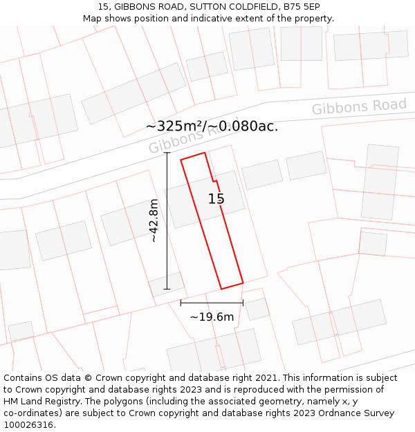 15, GIBBONS ROAD, SUTTON COLDFIELD, B75 5EP: Plot and title map