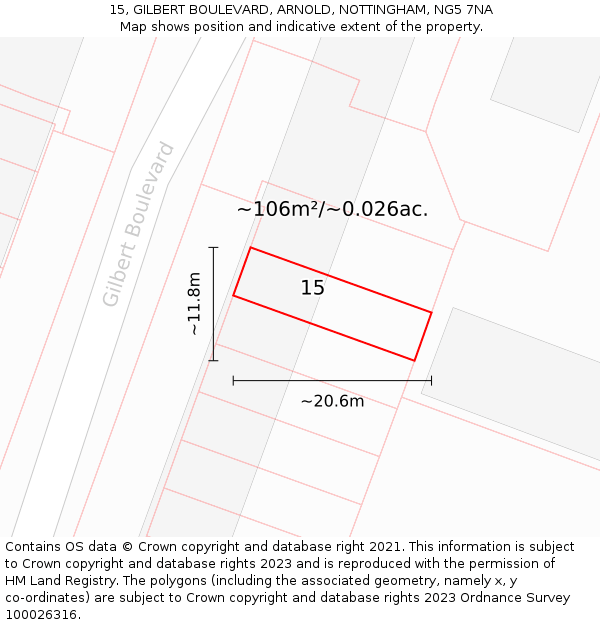 15, GILBERT BOULEVARD, ARNOLD, NOTTINGHAM, NG5 7NA: Plot and title map