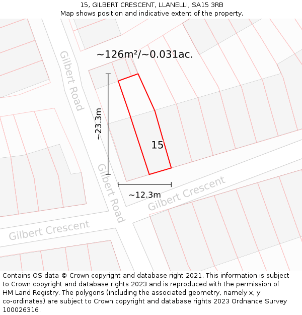 15, GILBERT CRESCENT, LLANELLI, SA15 3RB: Plot and title map