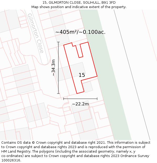 15, GILMORTON CLOSE, SOLIHULL, B91 3FD: Plot and title map