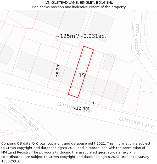 15, GILSTEAD LANE, BINGLEY, BD16 3NL: Plot and title map