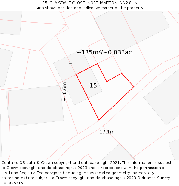 15, GLAISDALE CLOSE, NORTHAMPTON, NN2 8UN: Plot and title map
