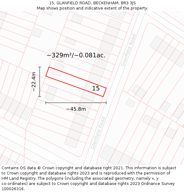 15, GLANFIELD ROAD, BECKENHAM, BR3 3JS: Plot and title map