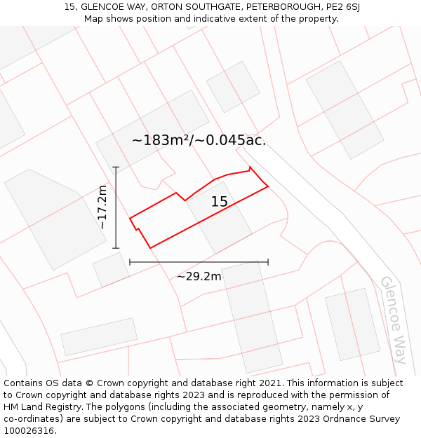 15, GLENCOE WAY, ORTON SOUTHGATE, PETERBOROUGH, PE2 6SJ: Plot and title map