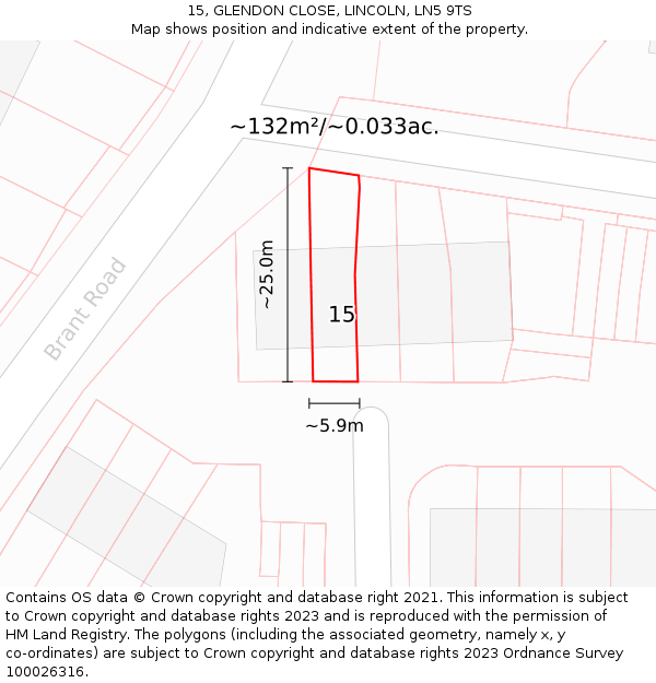 15, GLENDON CLOSE, LINCOLN, LN5 9TS: Plot and title map