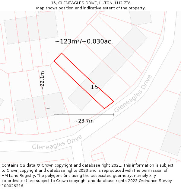 15, GLENEAGLES DRIVE, LUTON, LU2 7TA: Plot and title map
