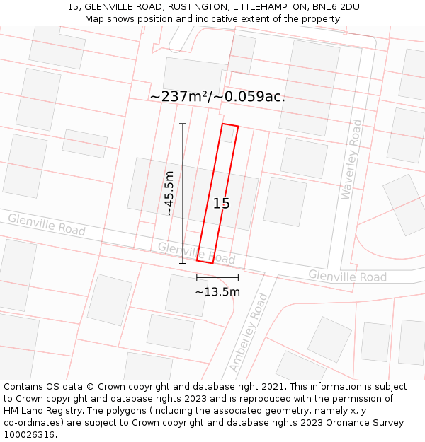 15, GLENVILLE ROAD, RUSTINGTON, LITTLEHAMPTON, BN16 2DU: Plot and title map