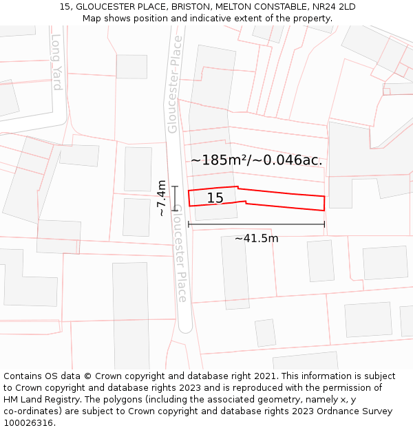 15, GLOUCESTER PLACE, BRISTON, MELTON CONSTABLE, NR24 2LD: Plot and title map