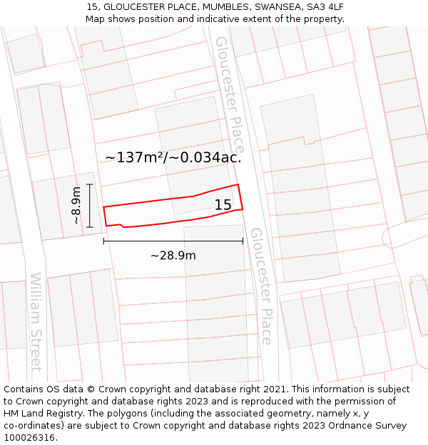 15, GLOUCESTER PLACE, MUMBLES, SWANSEA, SA3 4LF: Plot and title map