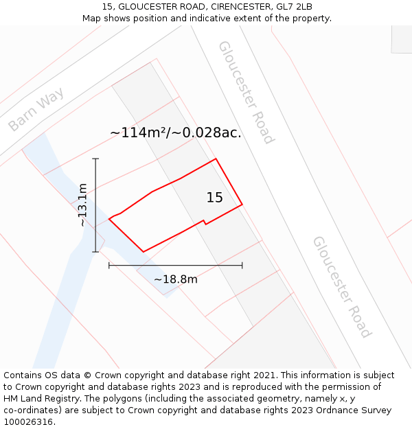 15, GLOUCESTER ROAD, CIRENCESTER, GL7 2LB: Plot and title map