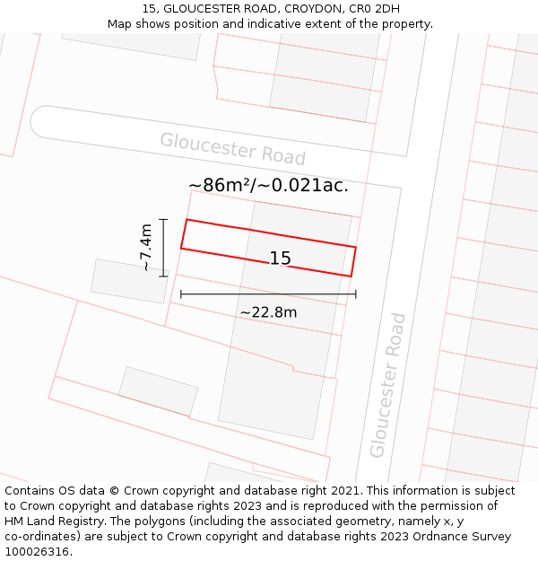 15, GLOUCESTER ROAD, CROYDON, CR0 2DH: Plot and title map