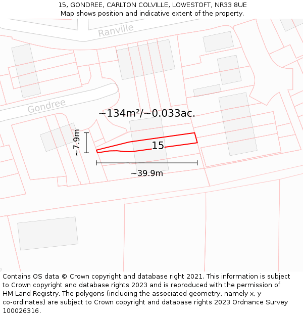 15, GONDREE, CARLTON COLVILLE, LOWESTOFT, NR33 8UE: Plot and title map