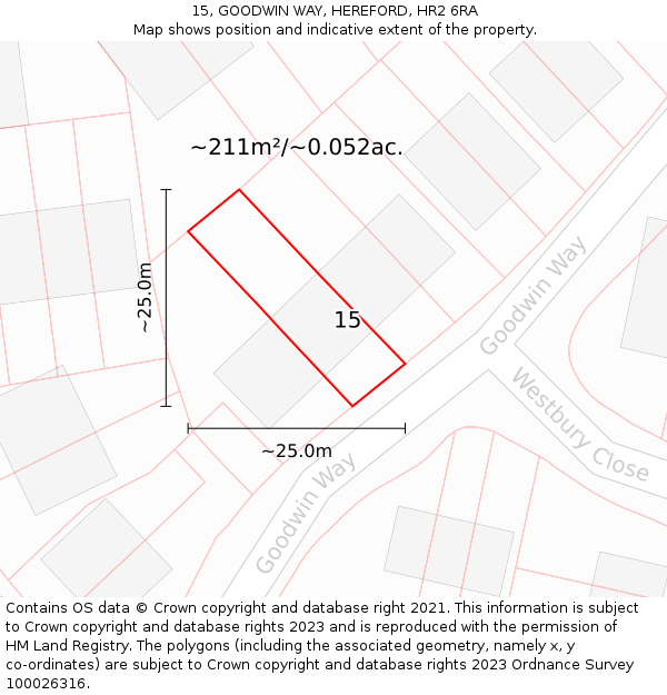15, GOODWIN WAY, HEREFORD, HR2 6RA: Plot and title map