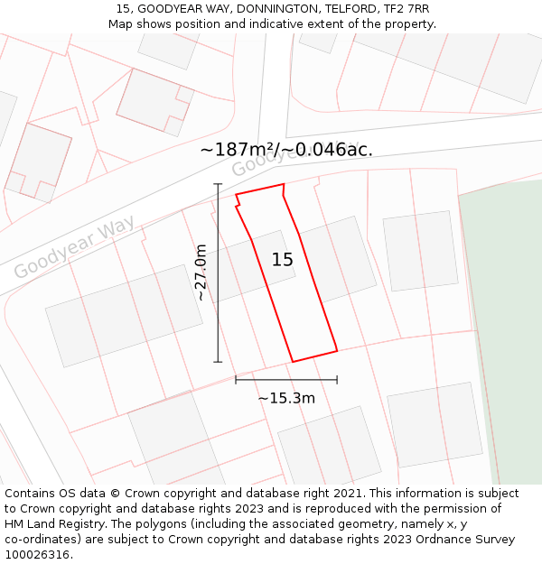 15, GOODYEAR WAY, DONNINGTON, TELFORD, TF2 7RR: Plot and title map