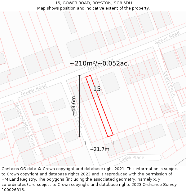 15, GOWER ROAD, ROYSTON, SG8 5DU: Plot and title map