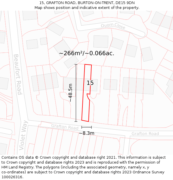 15, GRAFTON ROAD, BURTON-ON-TRENT, DE15 9DN: Plot and title map