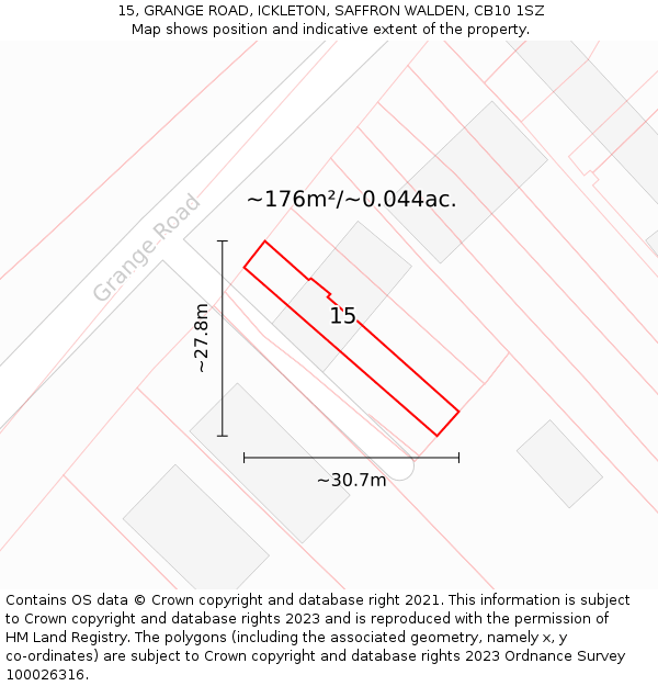 15, GRANGE ROAD, ICKLETON, SAFFRON WALDEN, CB10 1SZ: Plot and title map