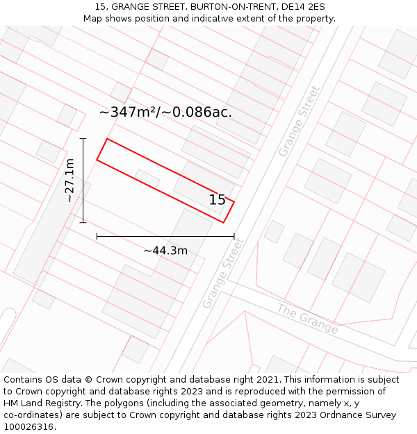 15, GRANGE STREET, BURTON-ON-TRENT, DE14 2ES: Plot and title map