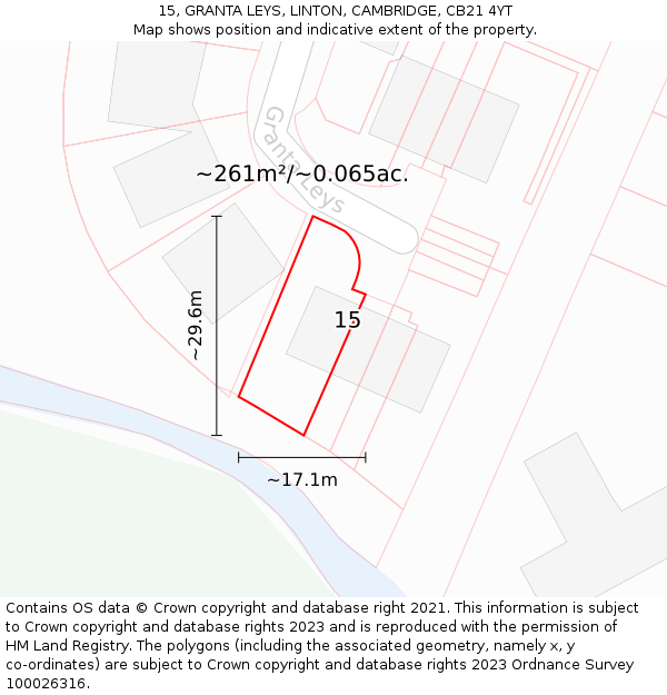 15, GRANTA LEYS, LINTON, CAMBRIDGE, CB21 4YT: Plot and title map