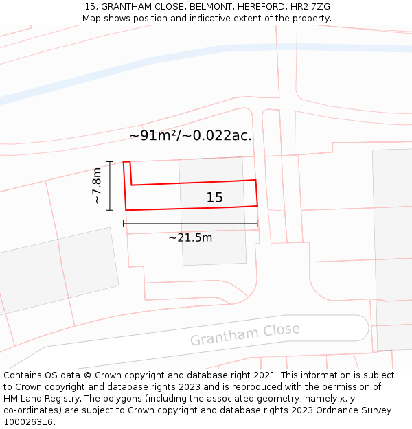 15, GRANTHAM CLOSE, BELMONT, HEREFORD, HR2 7ZG: Plot and title map