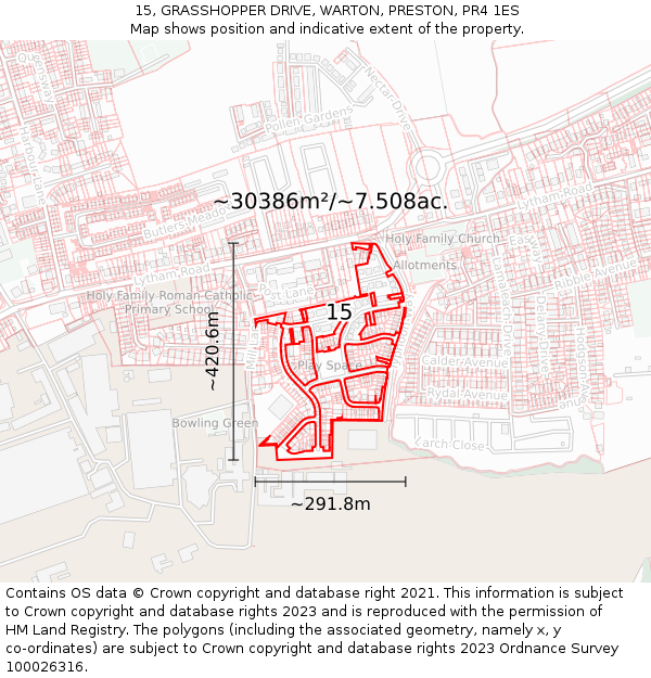 15, GRASSHOPPER DRIVE, WARTON, PRESTON, PR4 1ES: Plot and title map