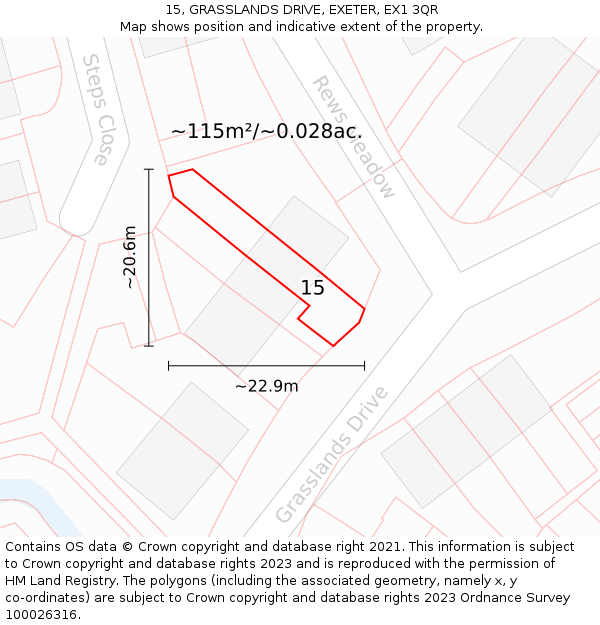 15, GRASSLANDS DRIVE, EXETER, EX1 3QR: Plot and title map